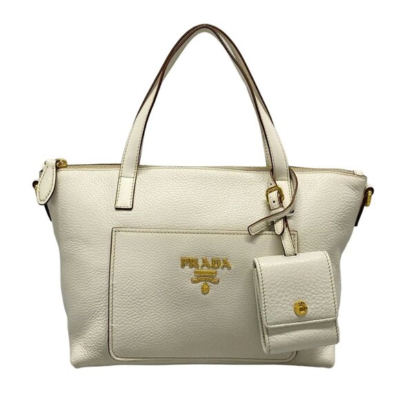 PRADA White Leather Handbag 849-081725 - Picture 1 of 14